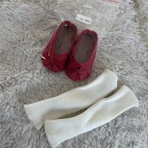 New Sparkly Red Doll Ballet Flats with White Leg Warmers fits American girl doll